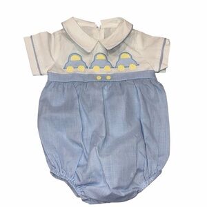 NEW Vintage Robert Jackson Embroidered Car Appliqué Blue & White Gingham Romper